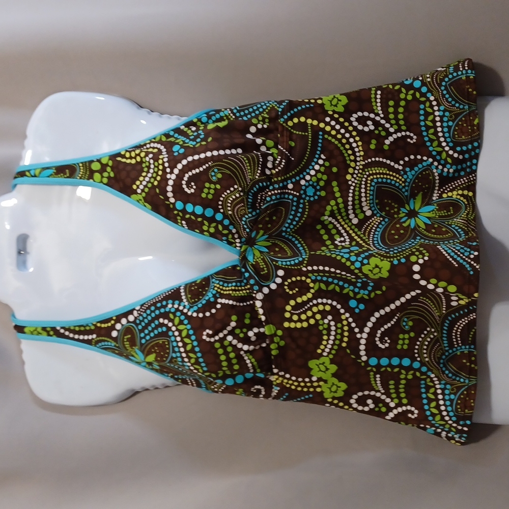 SOUTH POINT. Brown Floral Tankini Top Swimwear. Size 18